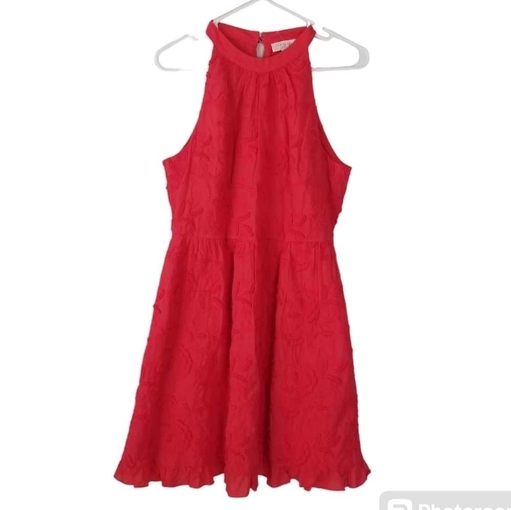 Ted Baker Lorene Halter Neck Fit & Flare Dress Red Size 3 Embroidered - Picture 2 of 16